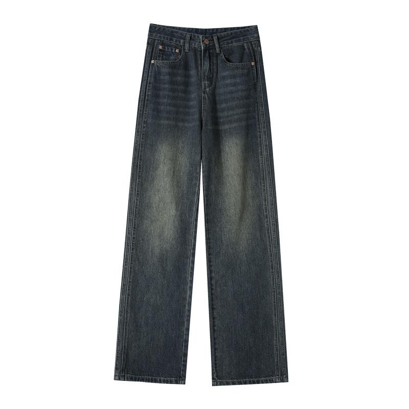 Cement Thickened High Waist Straight Jeans for Women with Velvet New Loose Slim and Narrow Wide-leg Floor-slimming Pants