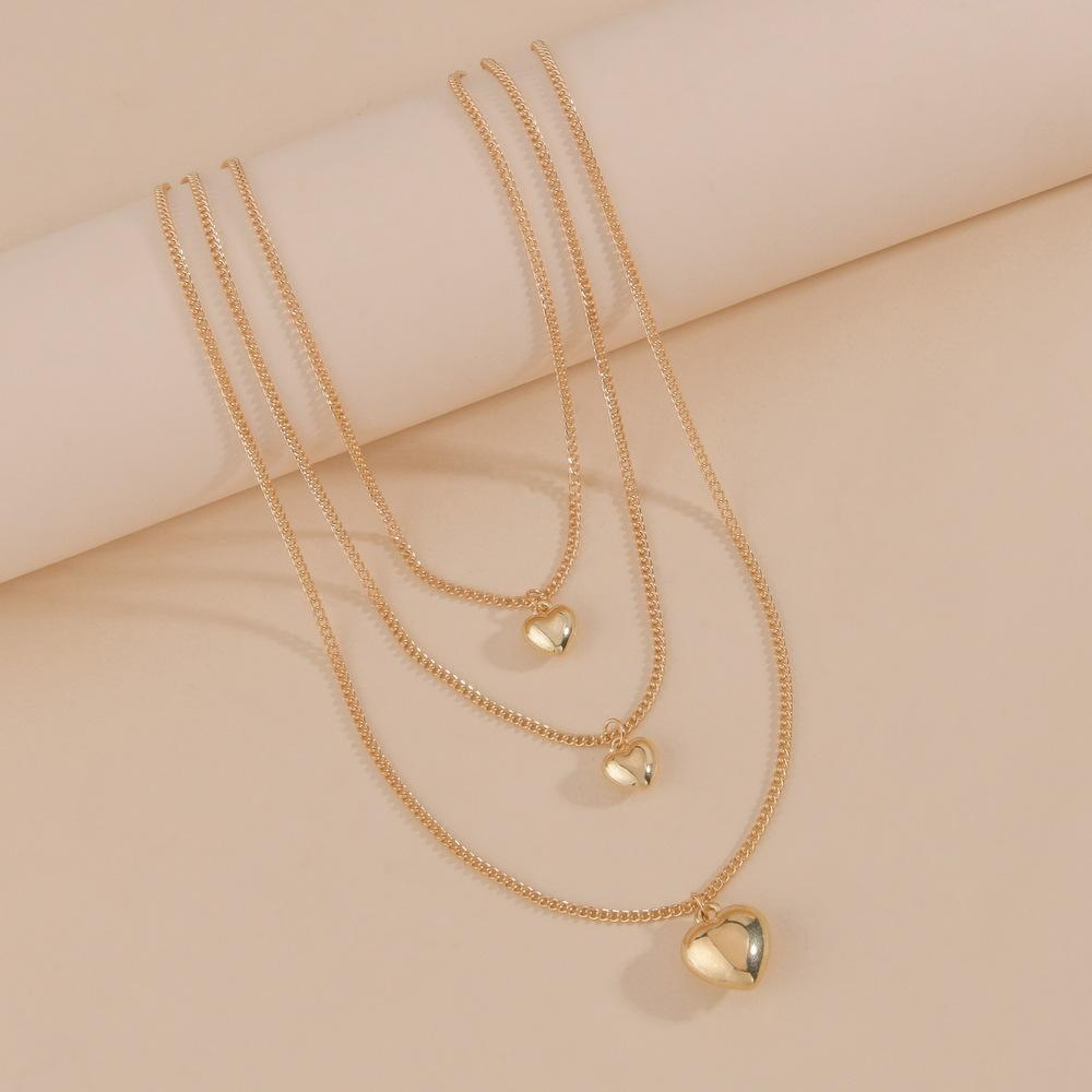 Wind exaggerated love pendant multi-layer women's alloy necklace accessories