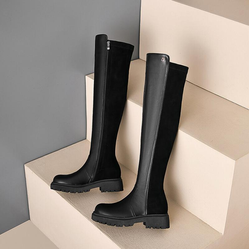 Autumn and winter European and American large-size women's boots thick-soled non-slip medium heel comfortable square heel knee boots women's new wome
