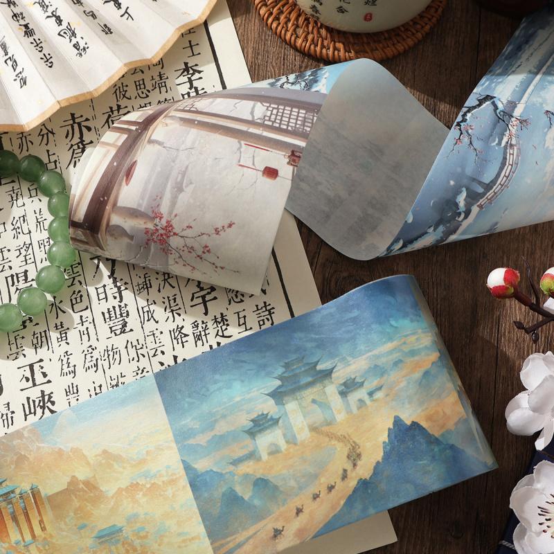 4 Rolls Chinese Ink Wash Decorative Tape Stickers, Vivid Ink Prints Suitable for Scrapbooking and Card Making