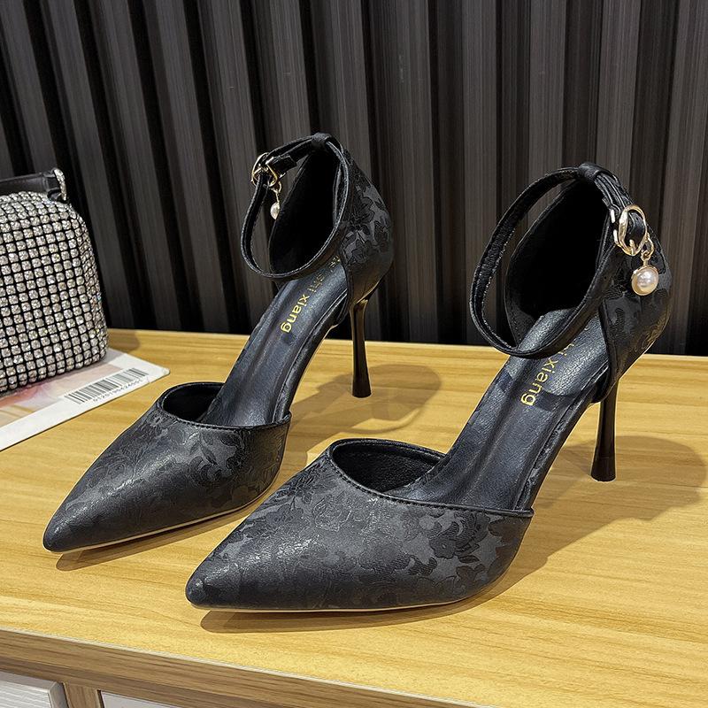 Medium Embroidery Hollow High Heel Printed High Heels Women's Stiletto Summer New Versatile Sandals Women