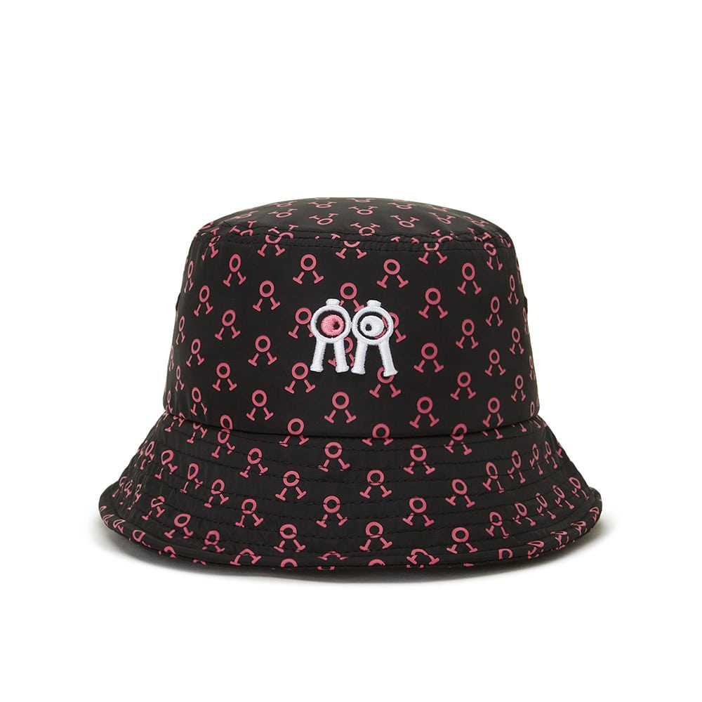 ROLLINGROLLEYE Waterproof Bucket Hat Black Pink Logo Pattern