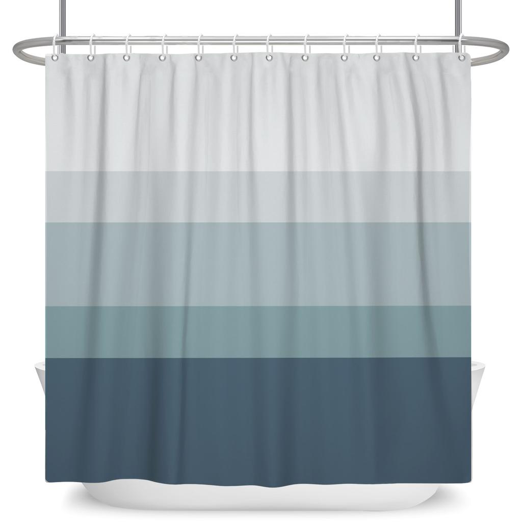 Minimalist Striped Shower Curtain Modern Color Block Gradient Design Waterproof Bath Curtain Bathroom Decor Polyester With Hooks