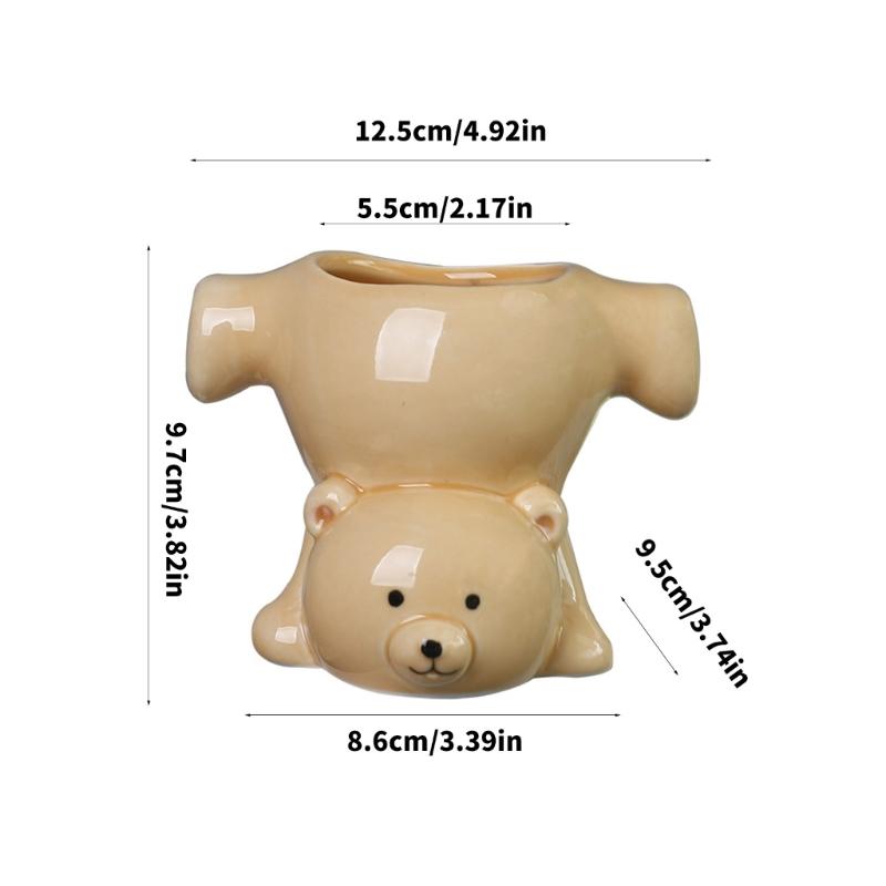 Funny Inverted Bear Pattern Flower Pot Premium Ceramic Materials Multipurpose Plant Container Gardening Decoration