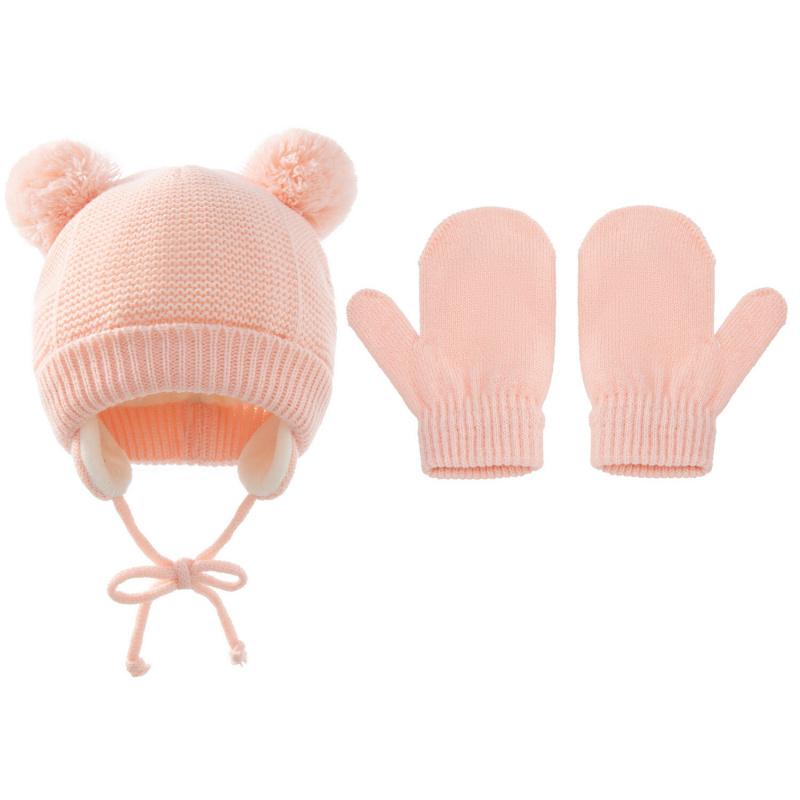 Cross-Border Baby Hat Two-Piece Set Knitted Hat Gloves Foreign Trade Classic Style Warm Hat Gloves Set for Children