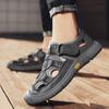 FashionBrand Black Men's Leather Sandals 2024 Summer Quality Beach Slippers Casual Shoes Flat Bottomed Outdoor Beach Shoes