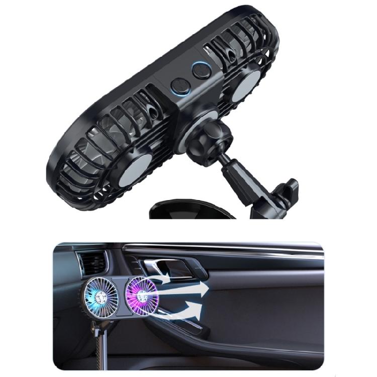 USB Car Fan with Light Adjust Speed 360 Degree Rotating Perfect for Camping Traveling Cup Holder