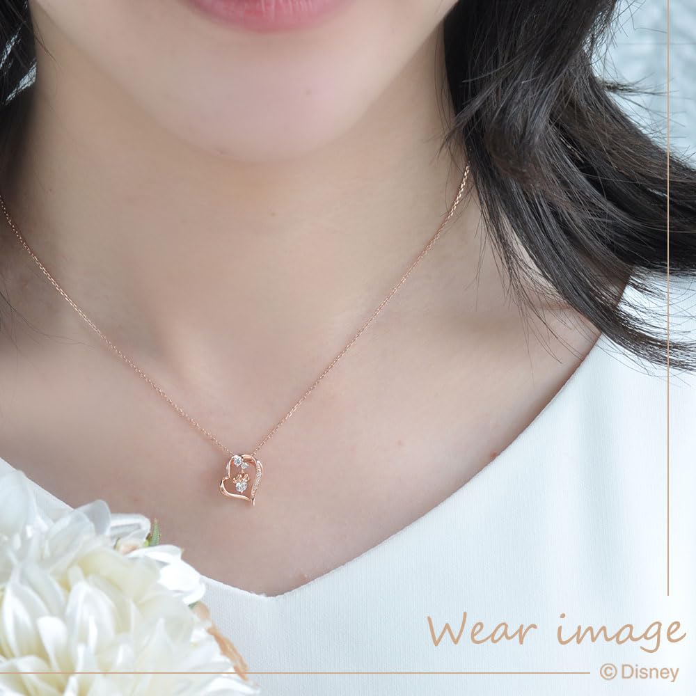 Pendant Necklace Silver Minnie Heart Ribbon Pink Present Gift Vpcds20314 [Disney]