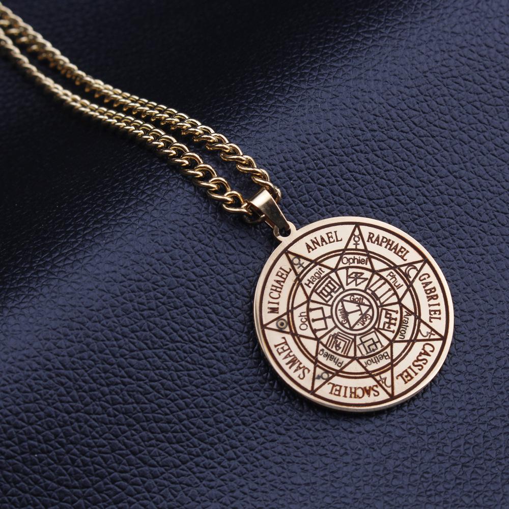 Seven Abat Elves Seal Titan Solomon Amulet Stainless Steel Pendant Necklace