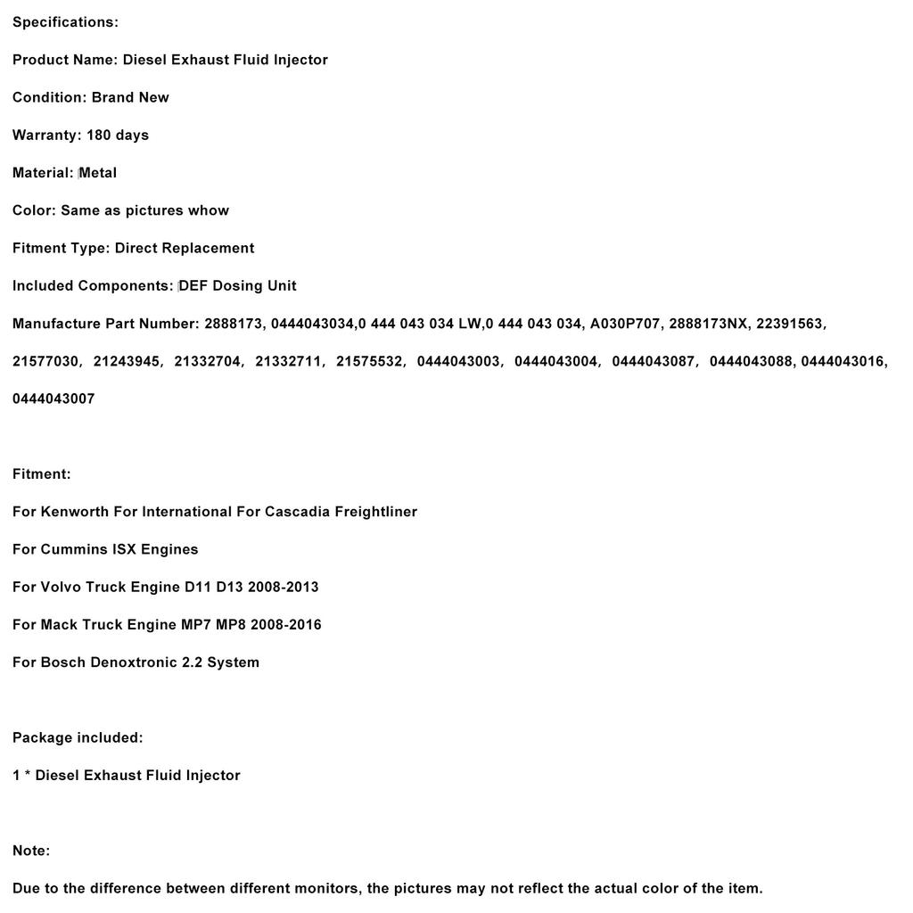 Exhaust Fluid Injector Dosing Unit 0444043087 Fit Volvo Truck Engine D11 D13