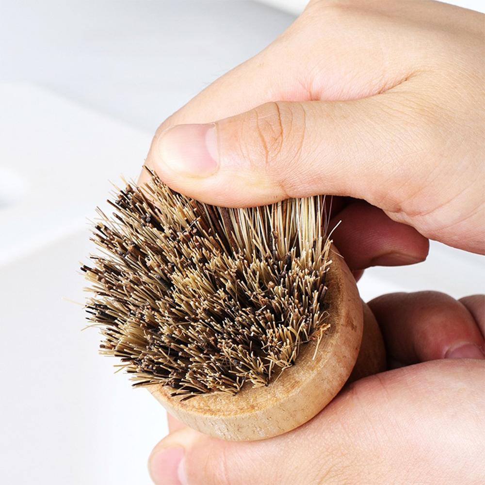 Natural Wooden Dish Scrubber Brush for Kitchen Cleaning Sisal Coconut Fiber Lightweight Short Handle Household Scrub Brush