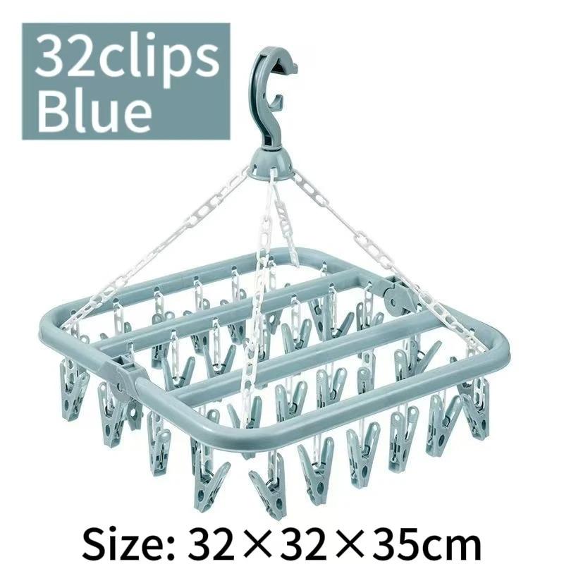 1/2pcs Multifunctional 32 Clips Folding Clothes Dryer Hanger Clothes Socks Drying Rack Home Gadgets Clothe Peg with Plastic Clip