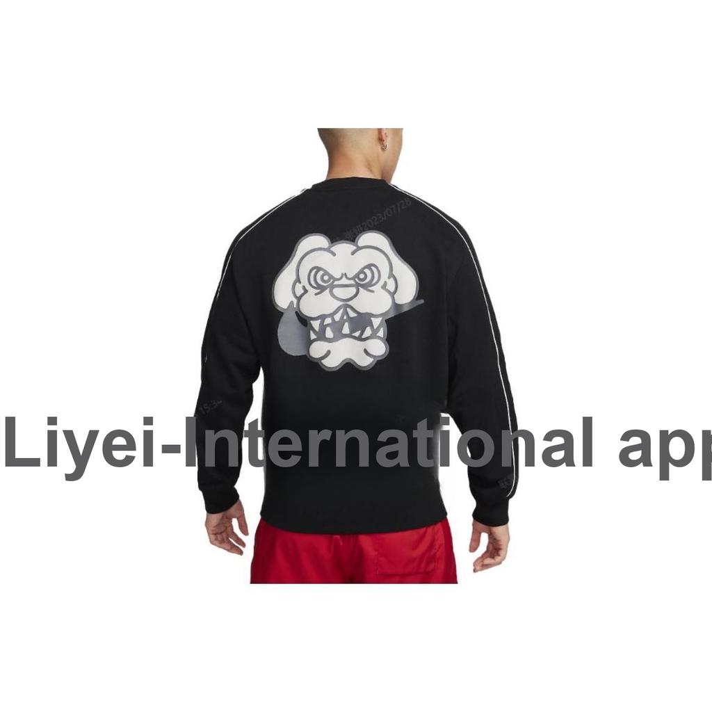 Nike Bluza męska z nadrukiem liter, luźny krój, okrągły dekolt, długi rękaw, czarna FB7261-010