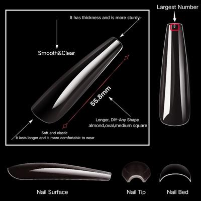 240Pcs Soft Gel Nail Tips Long Square - Full Cover False Nail Tips, Pre-shape XXL Clear Fake Nails for Full Cover Nails Extension Home DIY Nail Salon