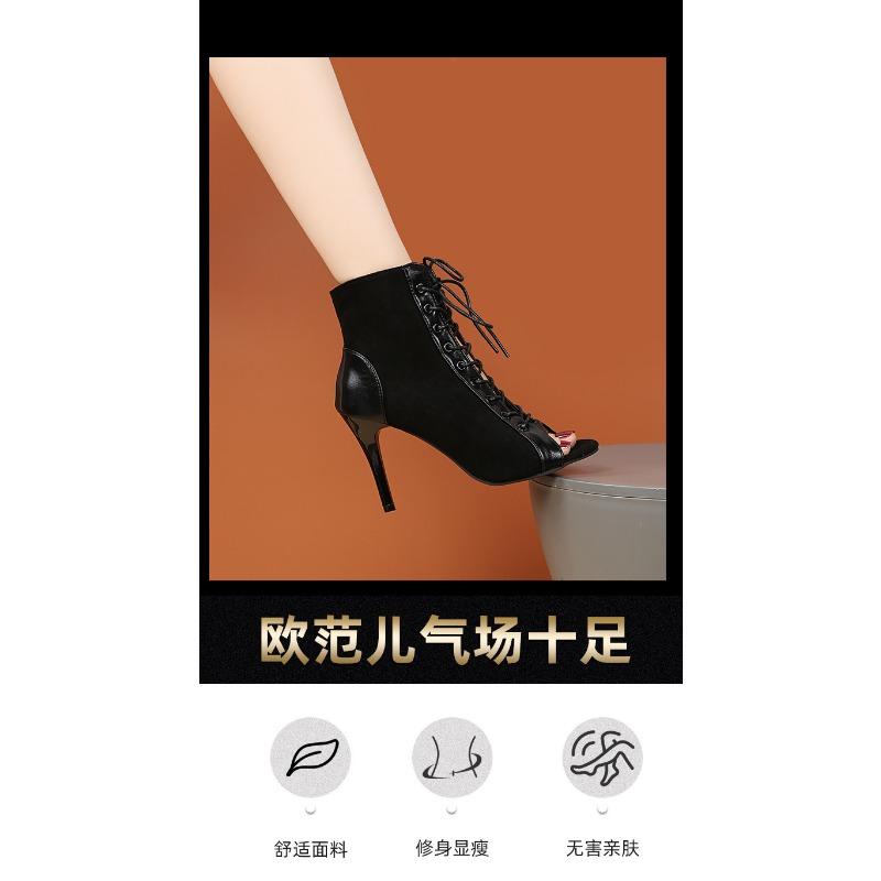 Lace-up Sandal Boots Female Hollow Fine Heel Large Size Sandals