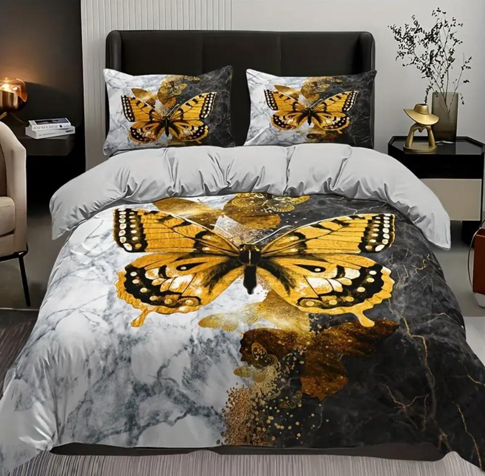 Three-Piece Butterfly Digital Printing Quilt Cover Bedding Home Textile