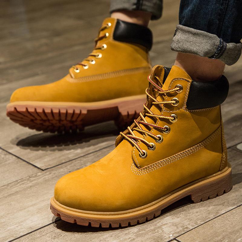 Unisex Handmade Retro Natural Cow Leather Men Boots Waterproof Ankle Snow Boots Men Shoes
