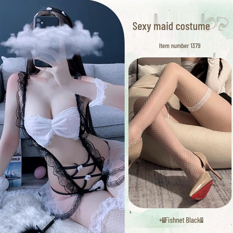 Alluring Lace Maid Set: Sheer Nightgown with Temptation Bust Enhancements