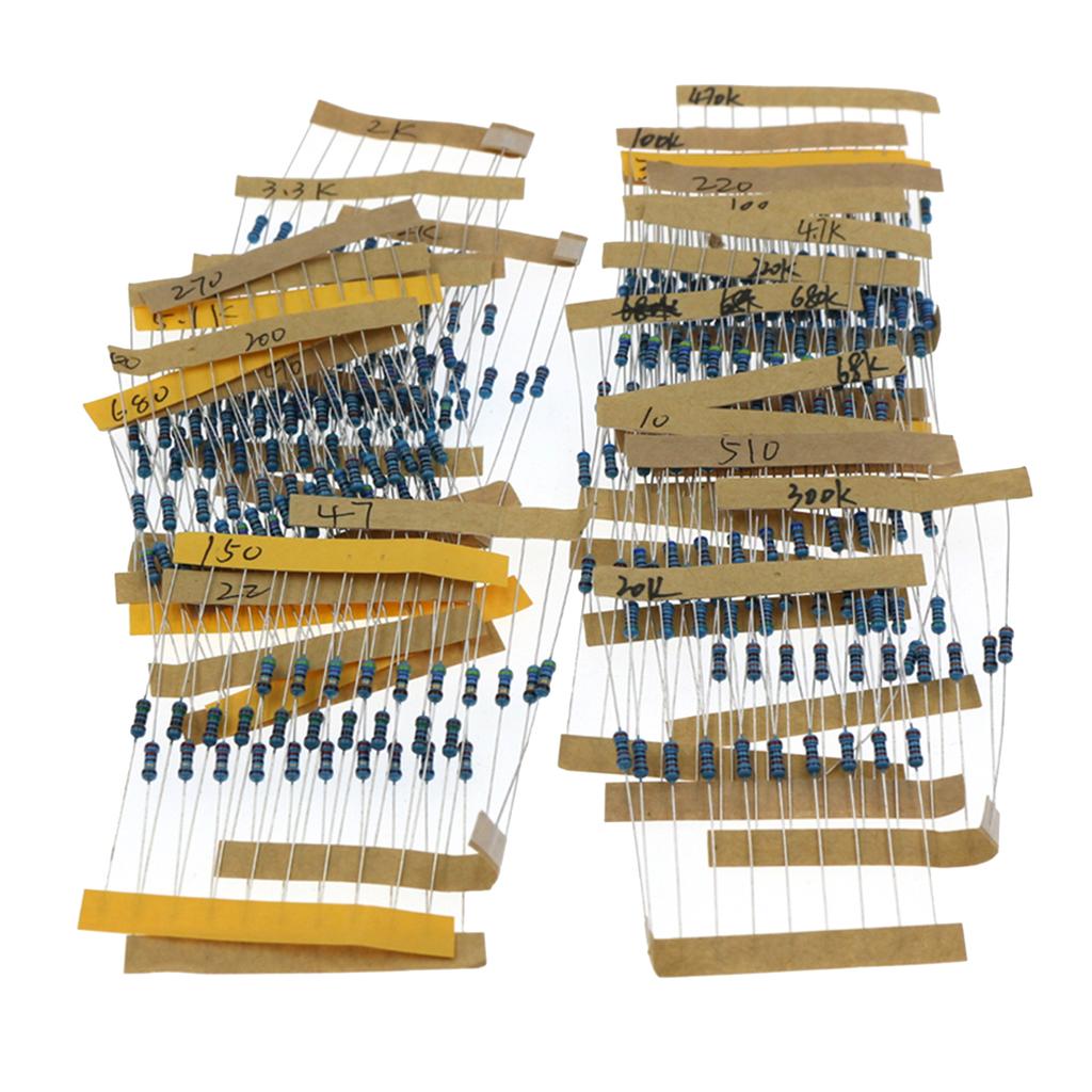 300PCS 1/4W 1% Carbon Film Resistors Kit 10 To 1M Ohm 30 Values Metal Resistors with Individually