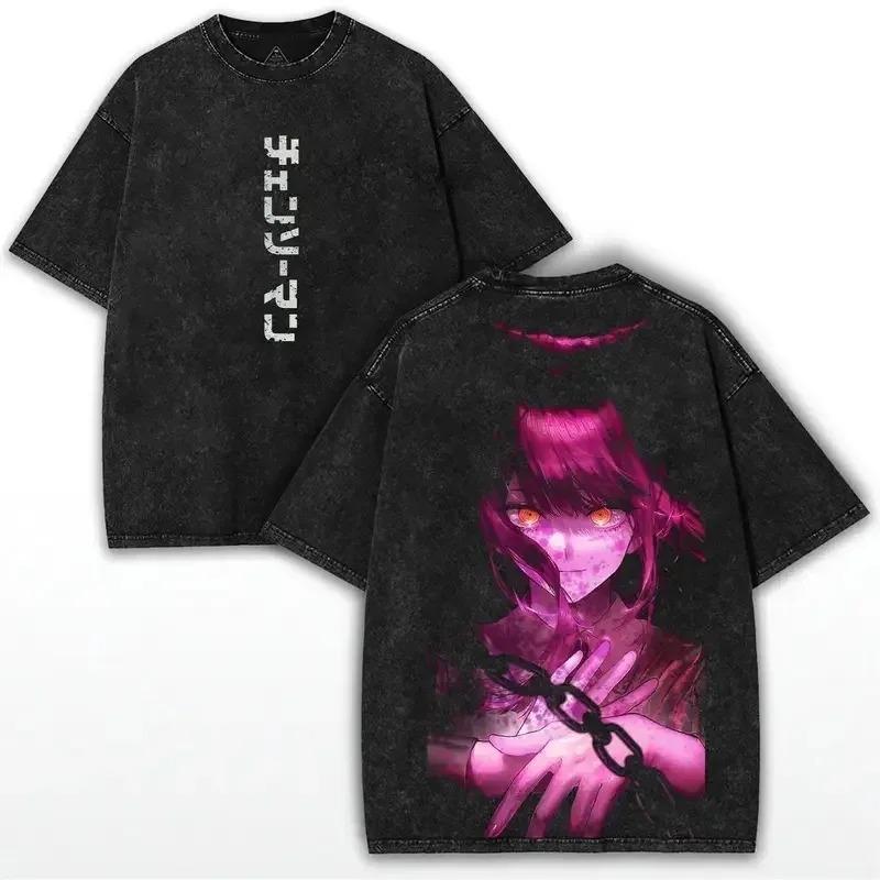 Chainsaw Man Makima Vintage Washed Oversized T-Shirt | Unisex Dark Anime Streetwear Tee L