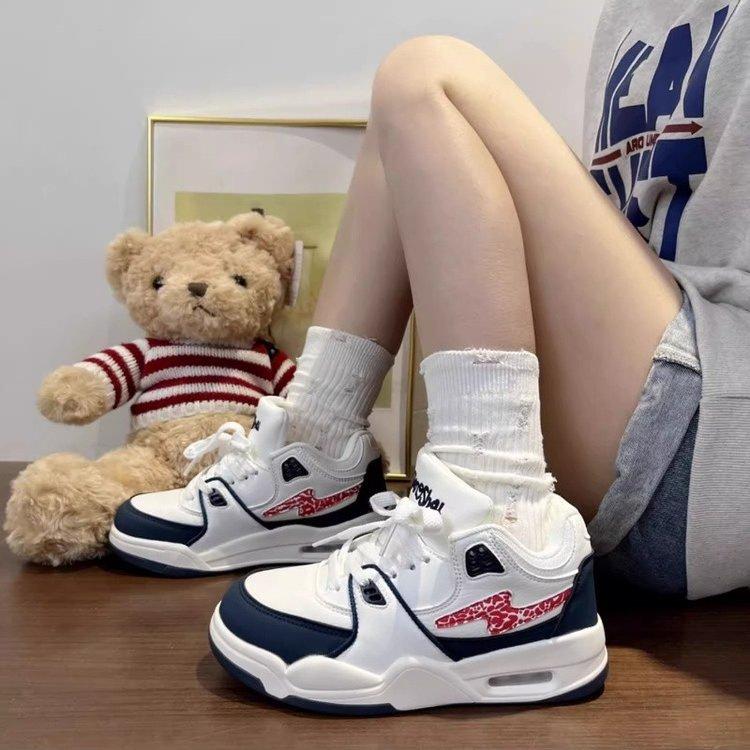 Hong Kong Style Platform Air Cushion Board Shoes Women's Niche Ins Tide 2024 Summer New Versatile Casual Sports Skateboard Shoes Women