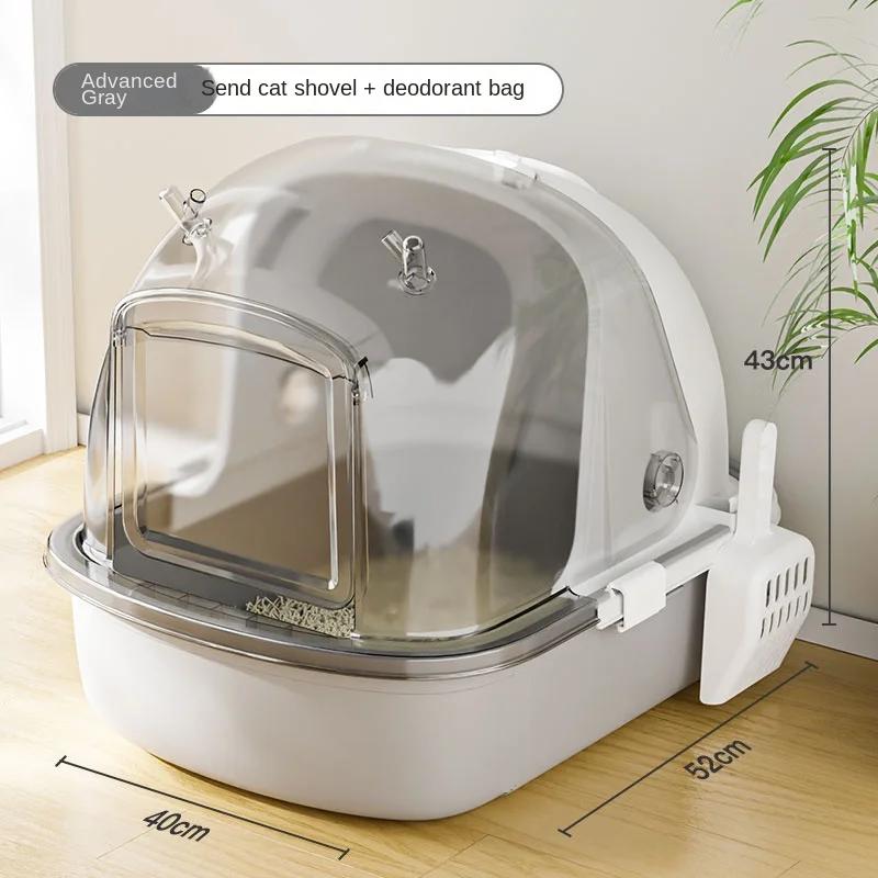 Extra Cat Large Litter Box Fully Enclosed Toilet for Cat Convenient Drawer Cats' Sandbox Visible Cat Crate Transparent