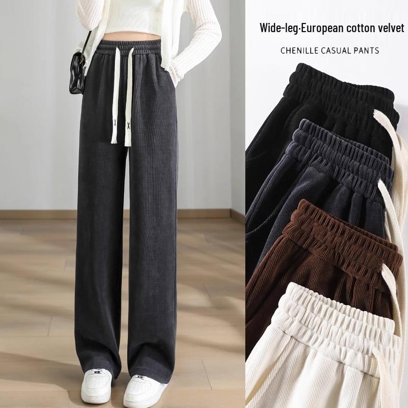 

Plus Size Women s Velvet Wide-Leg Pants - Winter, Floor-Length, Petite, Extra-Long, Casual, Nine-Point for Spring & Autumn M for 48-52.5kg
