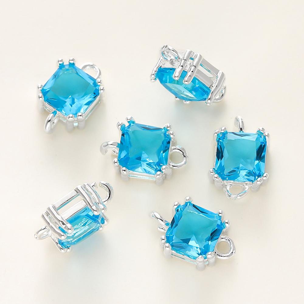 4/6Pcs 14/18K Gold Color Plated Zircon Single Hole Love Heart Double Hole Square Pendants For DIY Jewelry Making Findings