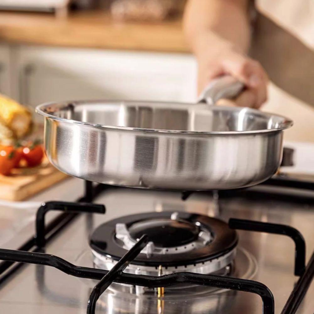 Flat Bottom Frying Wok Nonstick Fried Steak Pot Kitchen Cookware Stainless Steel Frying Pan  Home