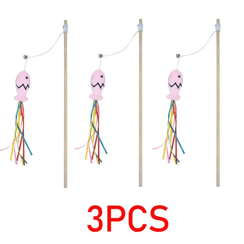 Fashion Cat Wand Toy Natural WoodenTeaser Wand for Cat Interactive Elastic String Cat Stick Pole Toy for Indoor