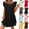 Women Casual Short Dress Pleated Flutter Sleeve Loose Fit Mini Dress Lightweight Summer Dress for Daily Wear
