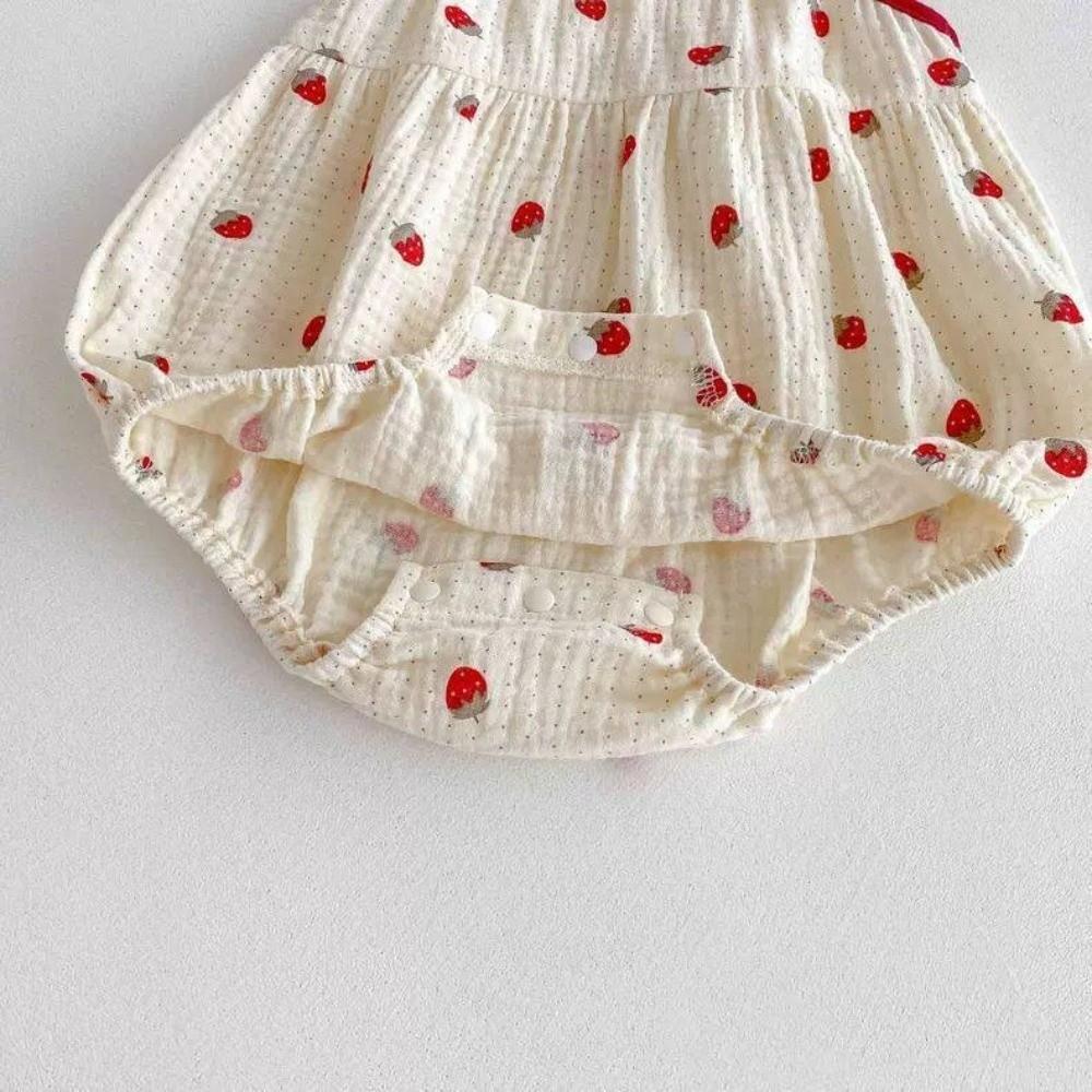 Strawberry Printed Baby Sling Jumpsuit Sweet Bow Baby Clothes Fashion Baby Romper  Summer