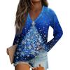 Women's Casual Christmas Printed V Neck Long Sleeved Top