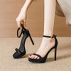 Fashion Brand Design Ankle Straps Womens Sandals 2025 New 11Cm Open Toe Platform Party Pumps Flock Leather High Heels Zapatos De Mujer