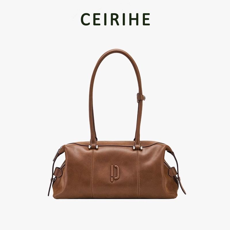 

Ceirihe Clown Bowling Bag Skeleton-Skin Oil Wax Long Handle Hand Carrying Underarm Bag French Stick Super Hot Boston Bag Amber