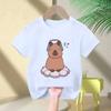 Cute Capybara Loves Bubble Tea Print Kids TShirt Summer Childrens Cartoon Shortsleeved Casual Tops Boys and Girls Clothing