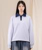 Ellamo Women'S Terry Two-Button Denim Collar Oversized Sweatshirt [Melange]