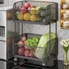 Cart Metal Wire Baskets with Wheels Iron Multipurpose Kitchen Fruit Basket Stand for Snacks Potatoes