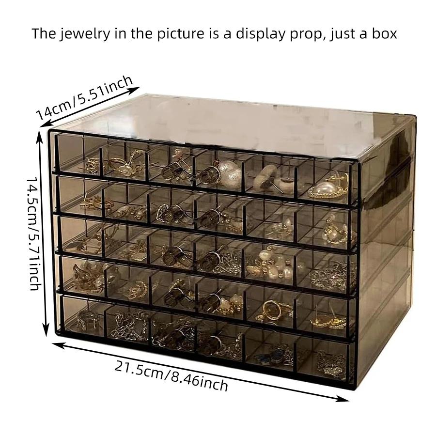 

Black jewelry storage box earring holder with 5 drawers, 120 grid jewelry storage tray transparent ring display box