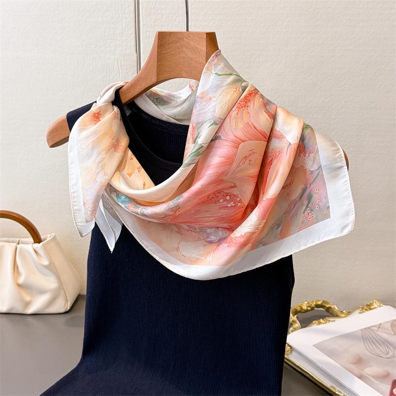 70X70Cm Foulard Silk Feeling Design Small Square Scarf Female Travel Essential Elegant Gift Neckerchief Bandana Hijab Hair Wrap