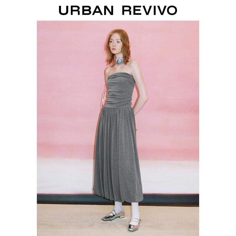 

UR2026 Women s Pleated Strapless Maxi Dress L