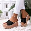 Platform Wedge Sandals For Women With Heels One Strap Design Stylish And Casual Leather Open Heel Cork Wedge Sandal For Womens