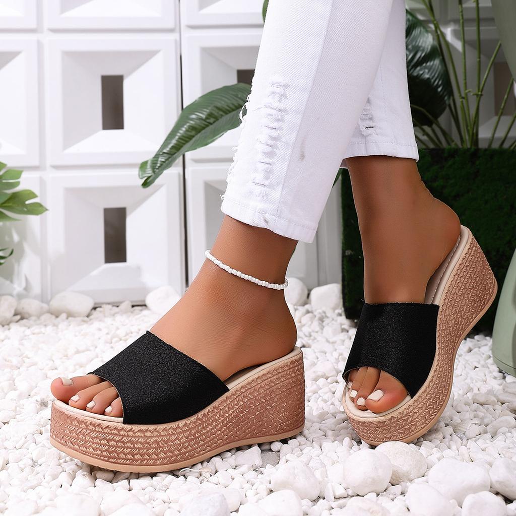 Platform Wedge Sandals For Women With Heels One Strap Design Stylish And Casual Leather Open Heel Cork Wedge Sandal For Womens