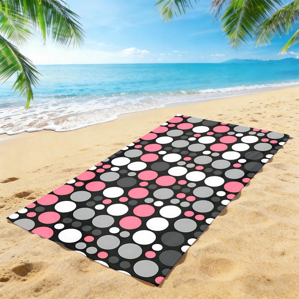 Retro Polka Dot Strandtuch – Übergröße Schnelltrocknend Sandfrei mit Rosa-, Weiß- & Graudruck für den Sommer