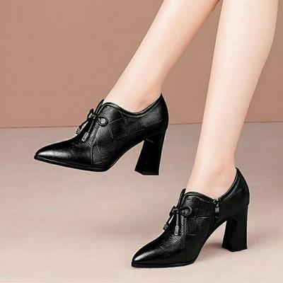 Fall Deep High Heels Woman ,Microfiber Leather Shoes ,Women Pumps ,Pointed Toe ,Fashion Footware For Female ,Block Heel ,Black