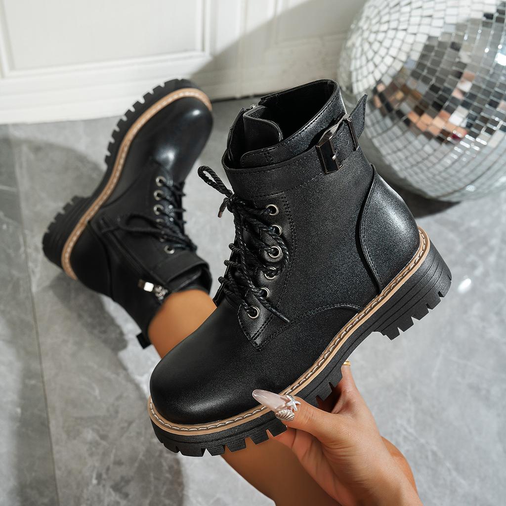 2025 New Women Leather Short Boots Outdoor Nonslip Walking Shoes Fashion Comfort Lace-up Ankle Boots Casual Female Shoes Mujer 9