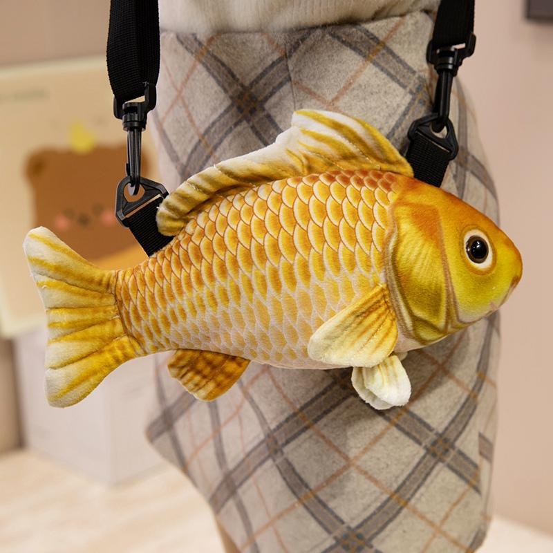 30cm Simulated Fish Bag Soft Stuffed Plush Toys Koi Carp Crucian Carp Parrotfish Funny Plushies Doll Crossbody Bag Girls Gifts