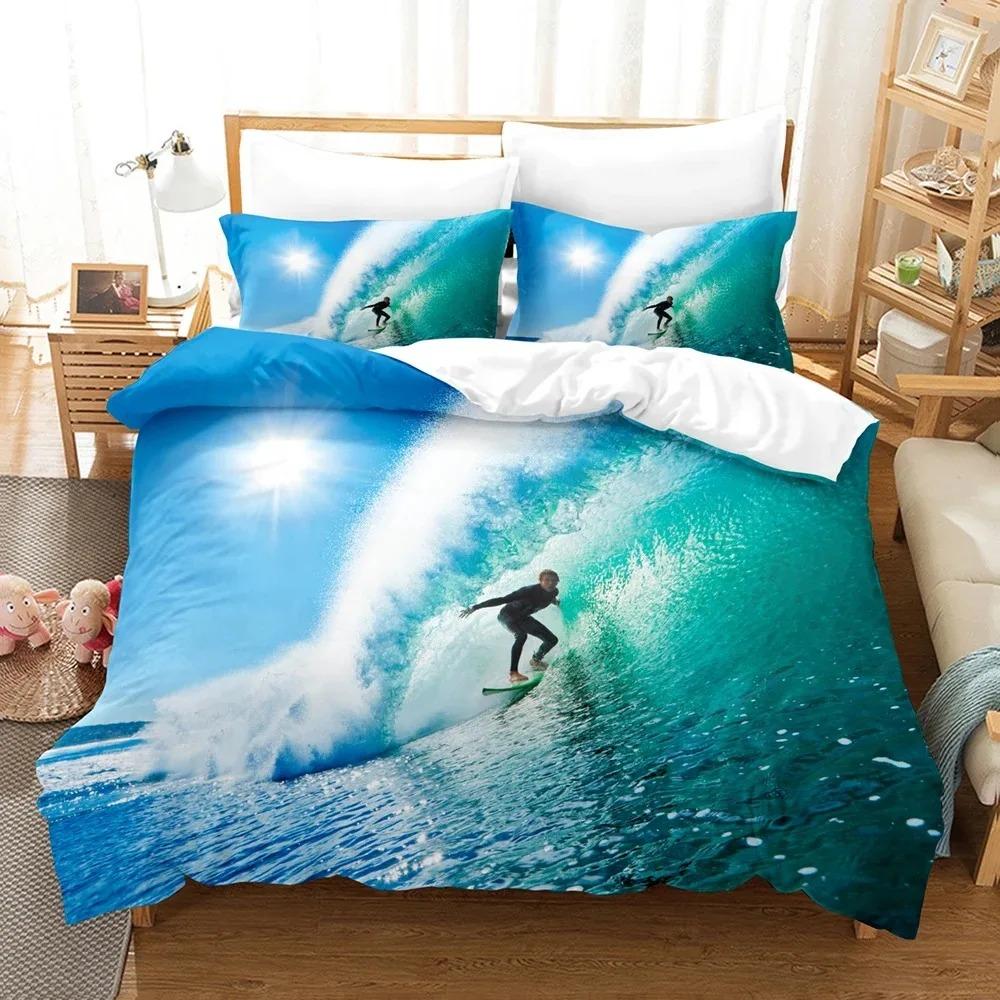 Comforter Sea Surfing Bedding Set Surf Modern Outdoor Extreme Sports Queen King Ocean Surfboard Polyester