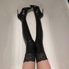 Plus Size Lace Top Silicone Stay Up Thigh High Stockings Gothic Punk Pu Leather Pole Dance Clubwear Women Sexy Lingerie