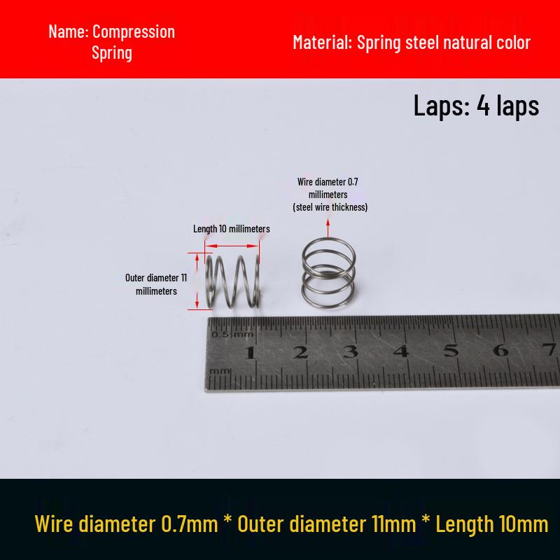 Druckfeder mit Rückstellfunktion aus Federstahl, 0,7 mm Drahtdurchmesser, 8-12 mm Außendurchmesser